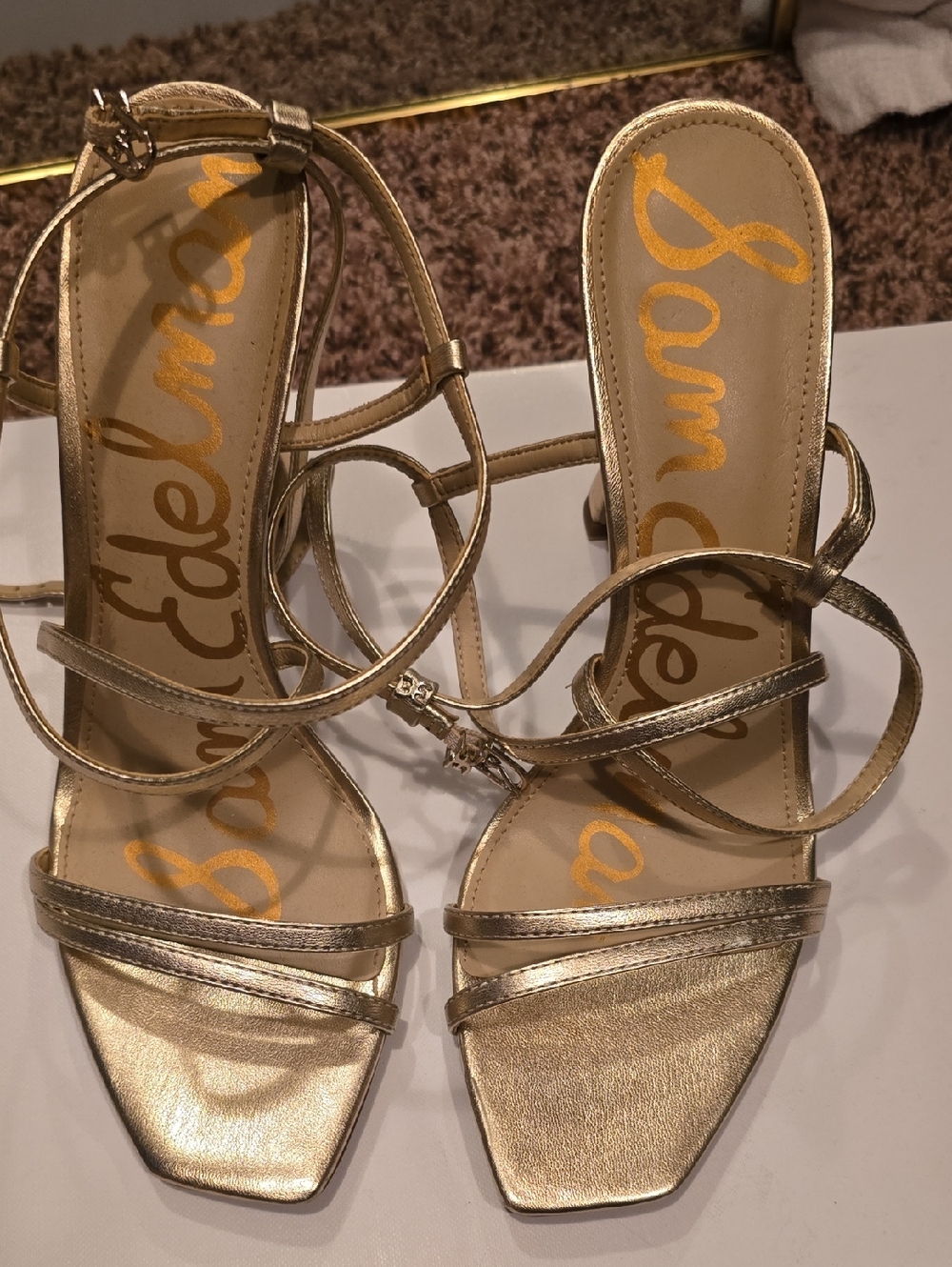 Sam Edelman Metallic Gold Strappy Heeled Sandals